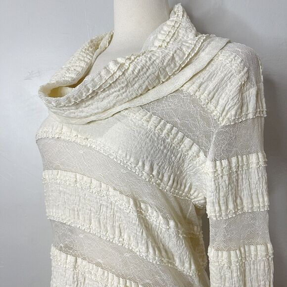 TINY Lace Sheer Panel Top Size XL Cream Layering Whimsigoth Cowl Neck Stretch - Picture 4 of 11